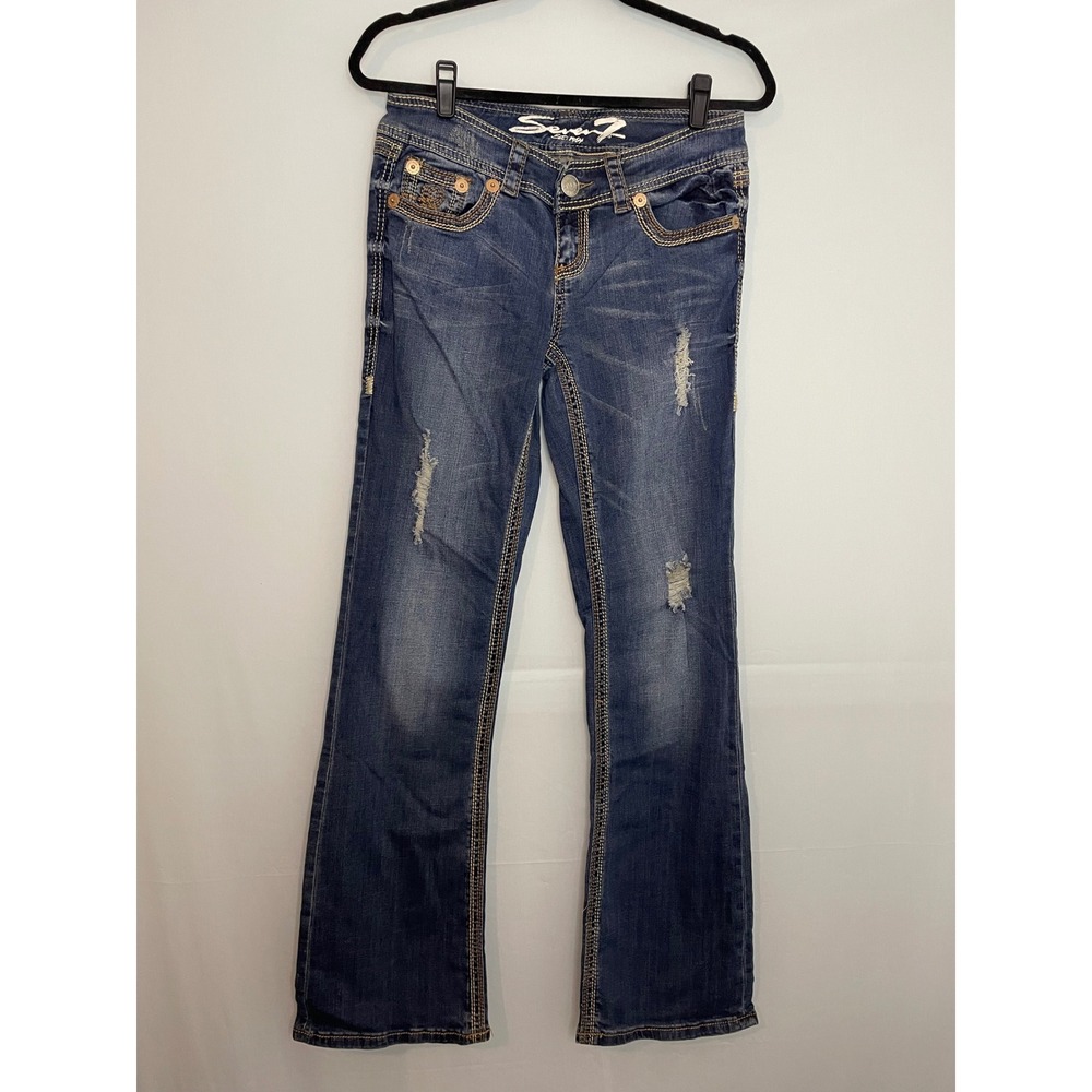 Seven7 Bootcut Jeans Distressed Blue Wash‎ Women's Size 28
